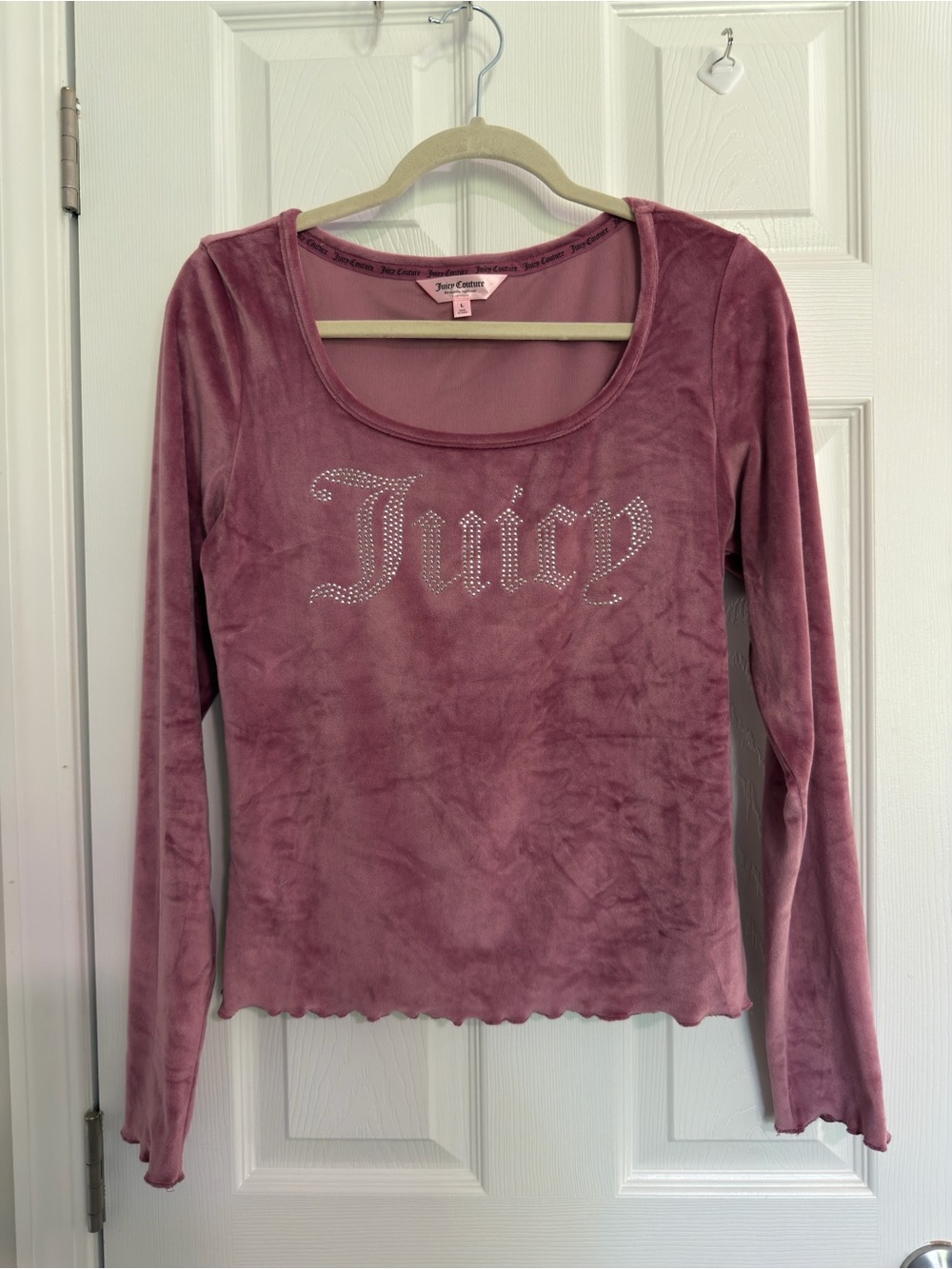 Juicy Couture Mauve Velour Long Sleeve Scoop Neck Top Size L